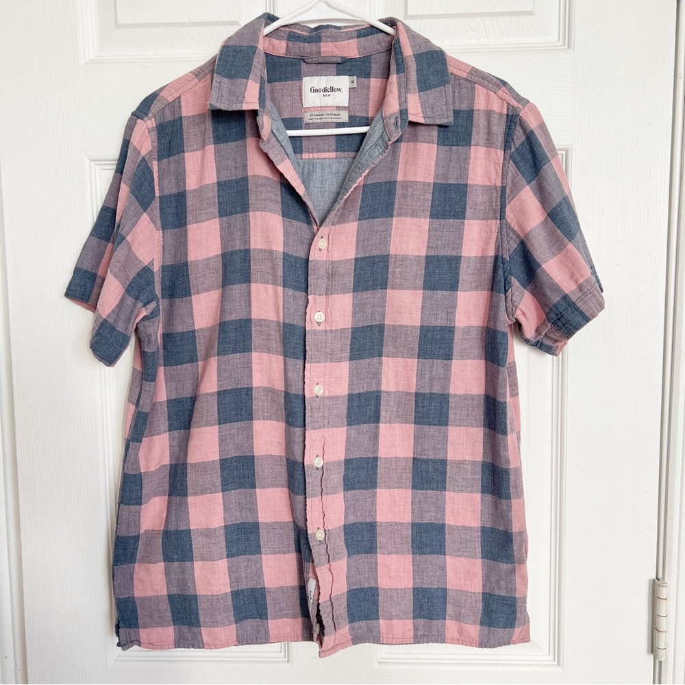 Goodfellow & Co | Men's Standard Fit SS Plaid Button-Up Shirt Pink